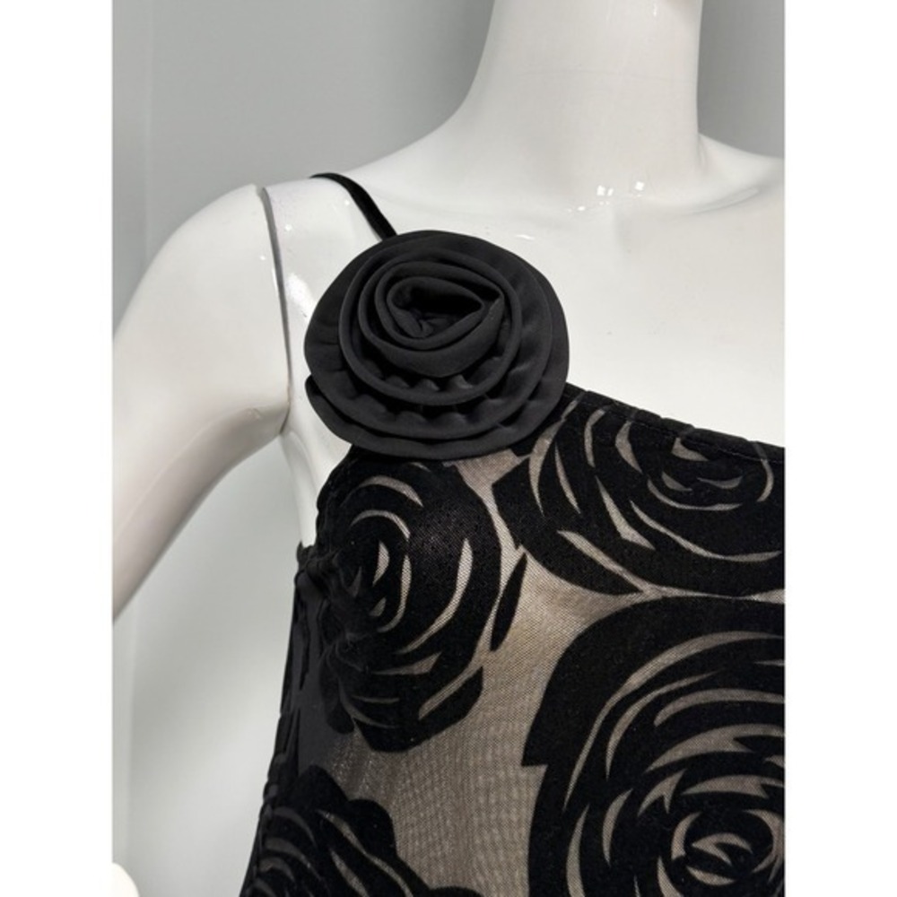 COMMENSE Jacquard Floral Asymmetrical Black Maxi Dress 3D Rose Evening Gown M - Picture 10 of 15